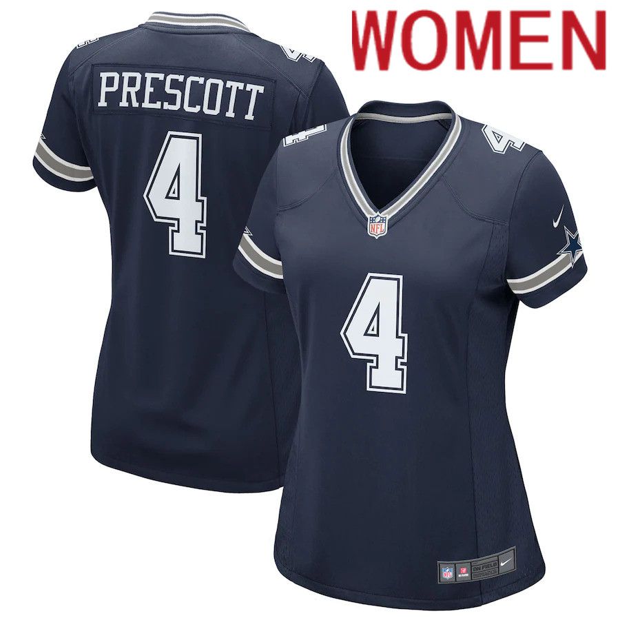 Women Dallas Cowboys #4 Dak Prescott Nike Navy Game Team NFL Jersey